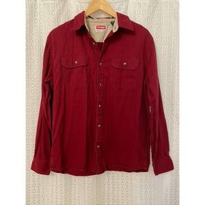 Wrangler - Men's Red Premium Quality Cotton Button Up Long Sleeve Work Shirt - M